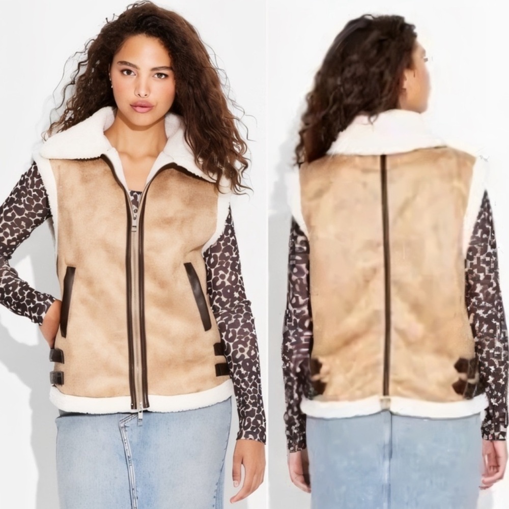 NWT Wild Fable Faux Suede Sherpa Vest - Picture 2 of 9